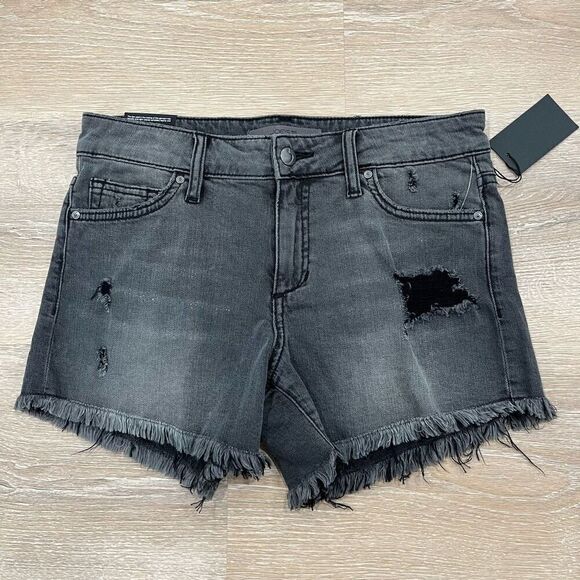 Joe's Cut-off Shorts Women's 26 Black Denim Distressed Mid-Rise Zip Fly Stretch - Picture 2 of 7